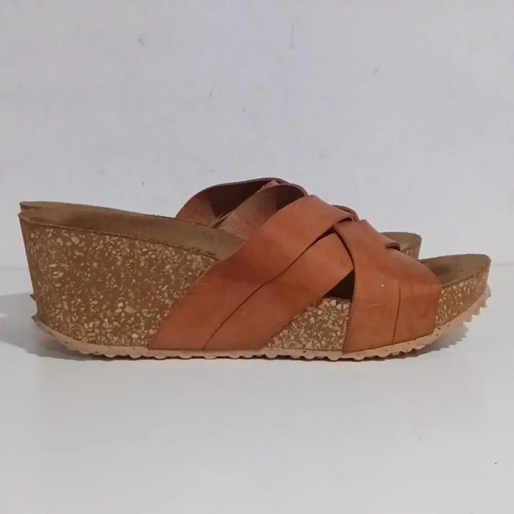 Anna Fidanza Tan Leather Cork Wedge Anthropologie sz 39